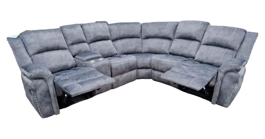 Brentwood Fabric Corner Sofa Recliner - Grey Fabric With Console - Lakeland Sofa Warehouse