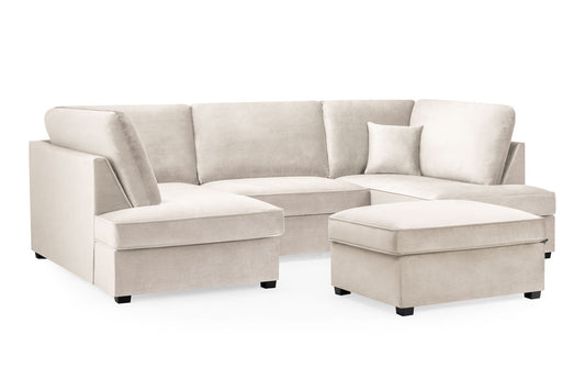 Carnabie U Shaped Plush Velvet Corner Sofa with Footstool, premium fabric, customizable color.