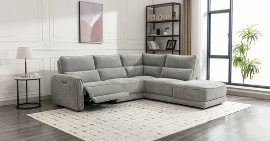 Ellie Grey Fabric Power Recliner Chaise Corner Sofa - Lakeland Sofa Warehouse