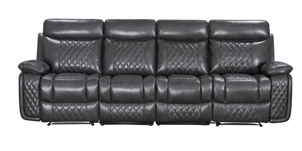 Atlanta Leather Reclining Corner Sofa in charcoal, featuring stitched design and plush, padded seats.