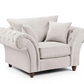 Windsor Chesterfield Cuddle Chair in cream, upholstered, tufted arms, with cushions, available in cream or grey.