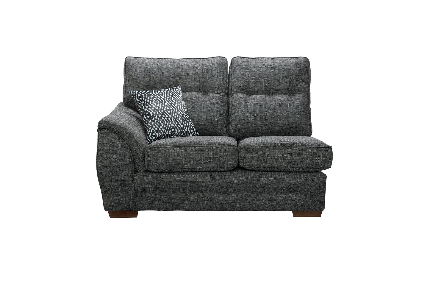 Ashley Fabric Corner Collection grey sofa with cushioned arm rests and buttoned back cushions.