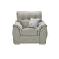 Ashley Fabric Sofa Collection chair with cushioned armrests and buttoned back cushions in gray fabric.