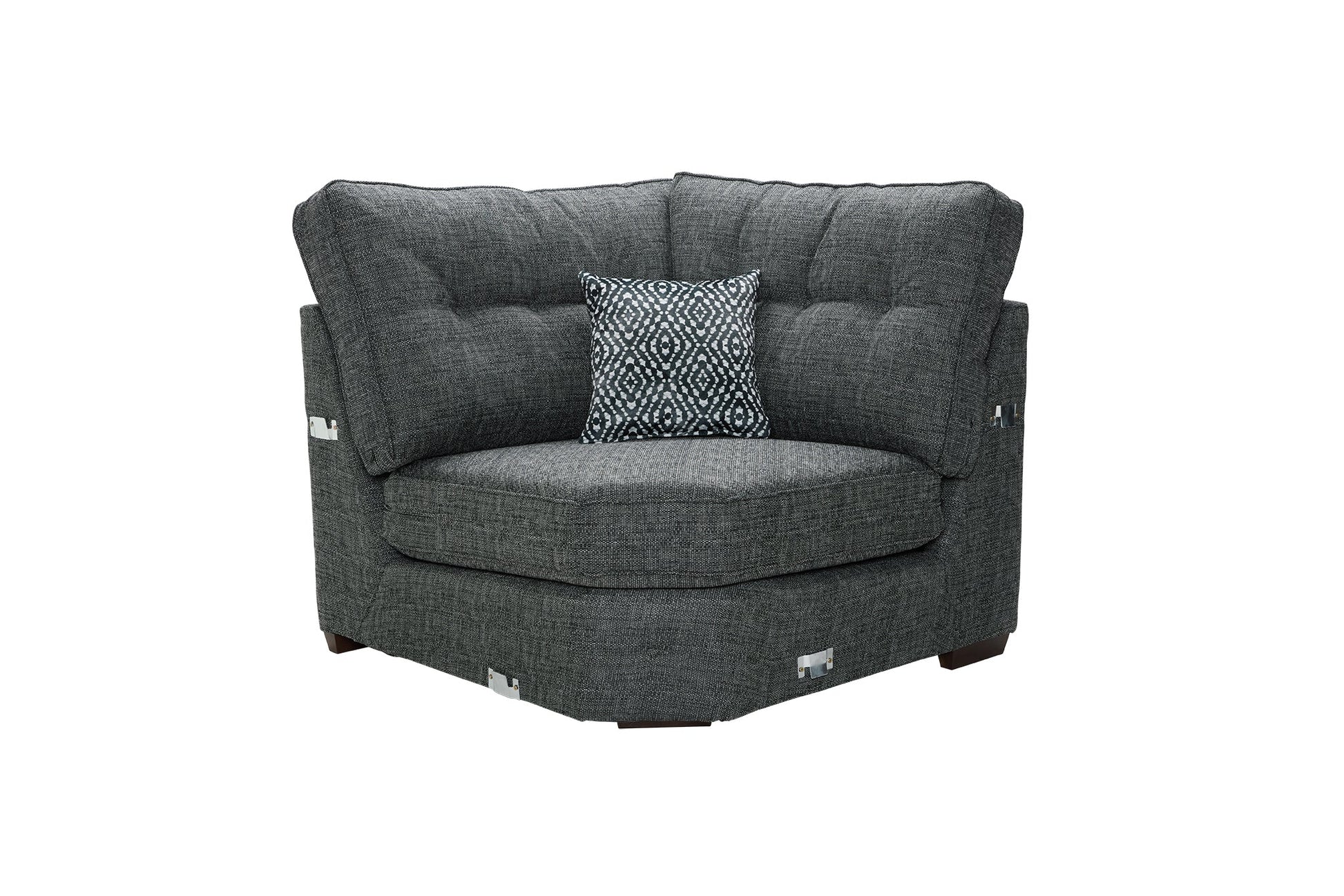 Ashley Fabric Sofa Collection in dark gray, modern corner piece with cushioned armrests and buttoned back cushions.