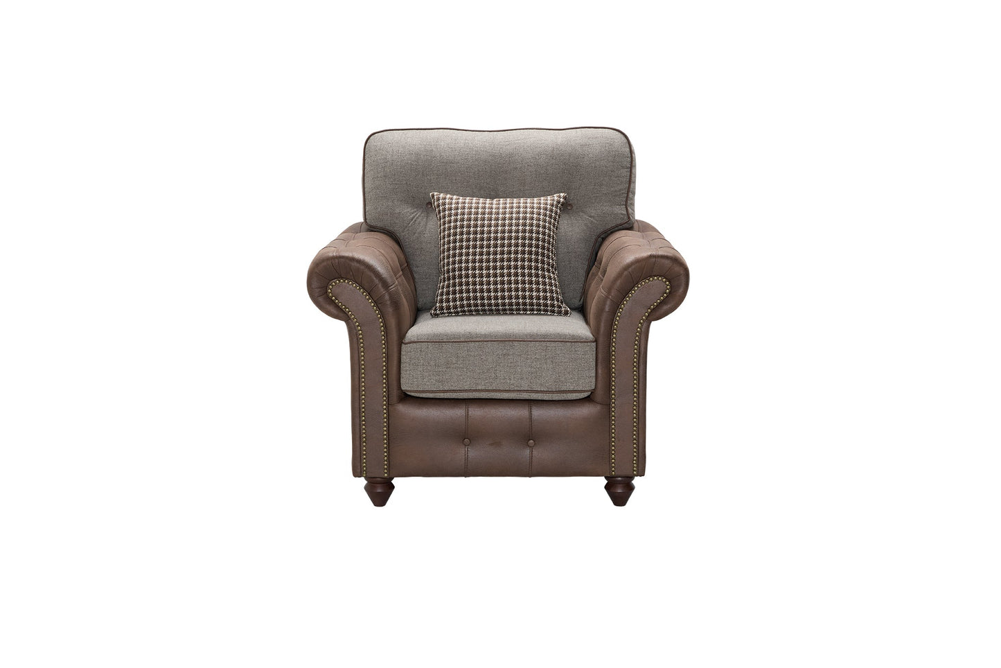 Barcelona Two Tone Sofa Collection armchair with leather look and fabric contrast, featuring button and stud detailing.