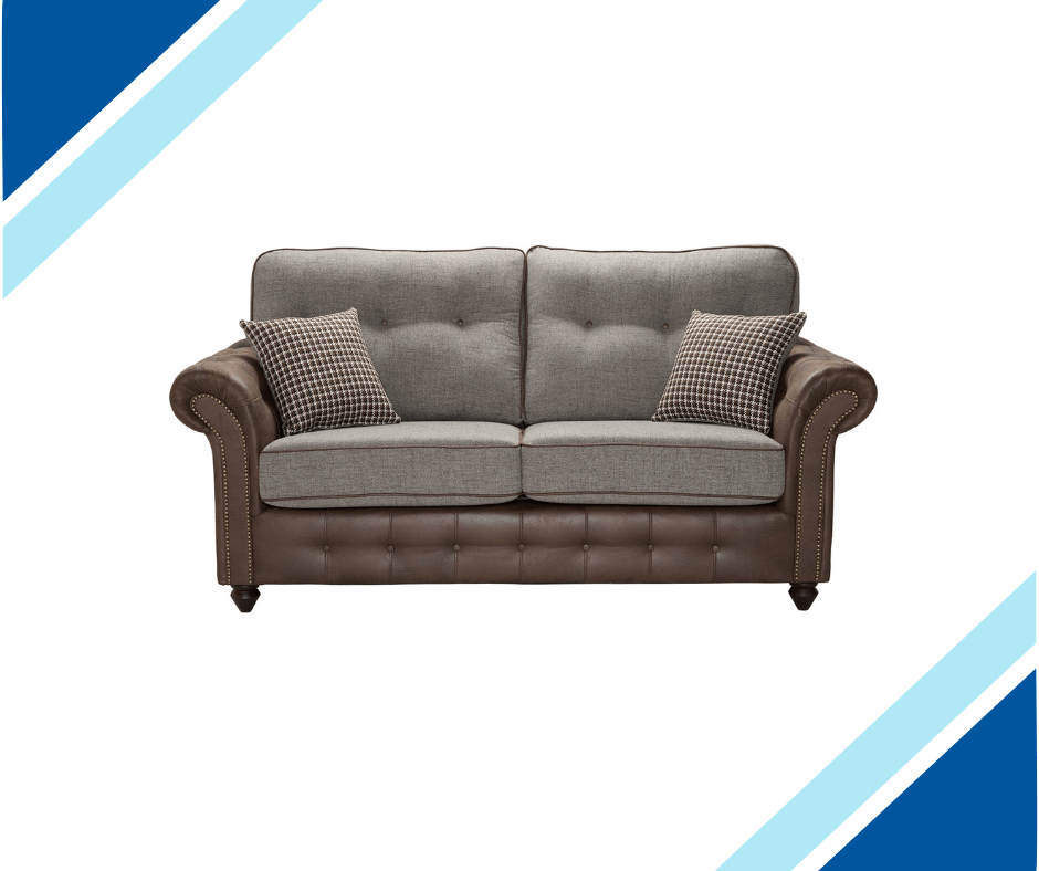 Barcelona Two Tone Corner Sofa with leather look and contrast fabric.