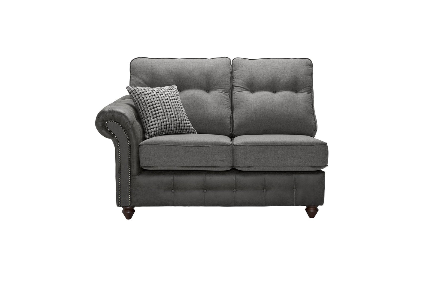 Barcelona Two Tone Sofa Collection in gray fabric with button and stud detailing.