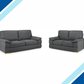 Bento Fabric Sofa Collection in slate polyester upholstery with wooden legs.