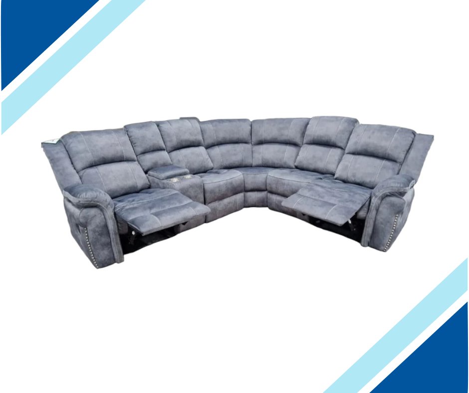 Brentwood Fabric Corner Sofa Recliner in Grey with Console, modern design, luxurious upholstery.