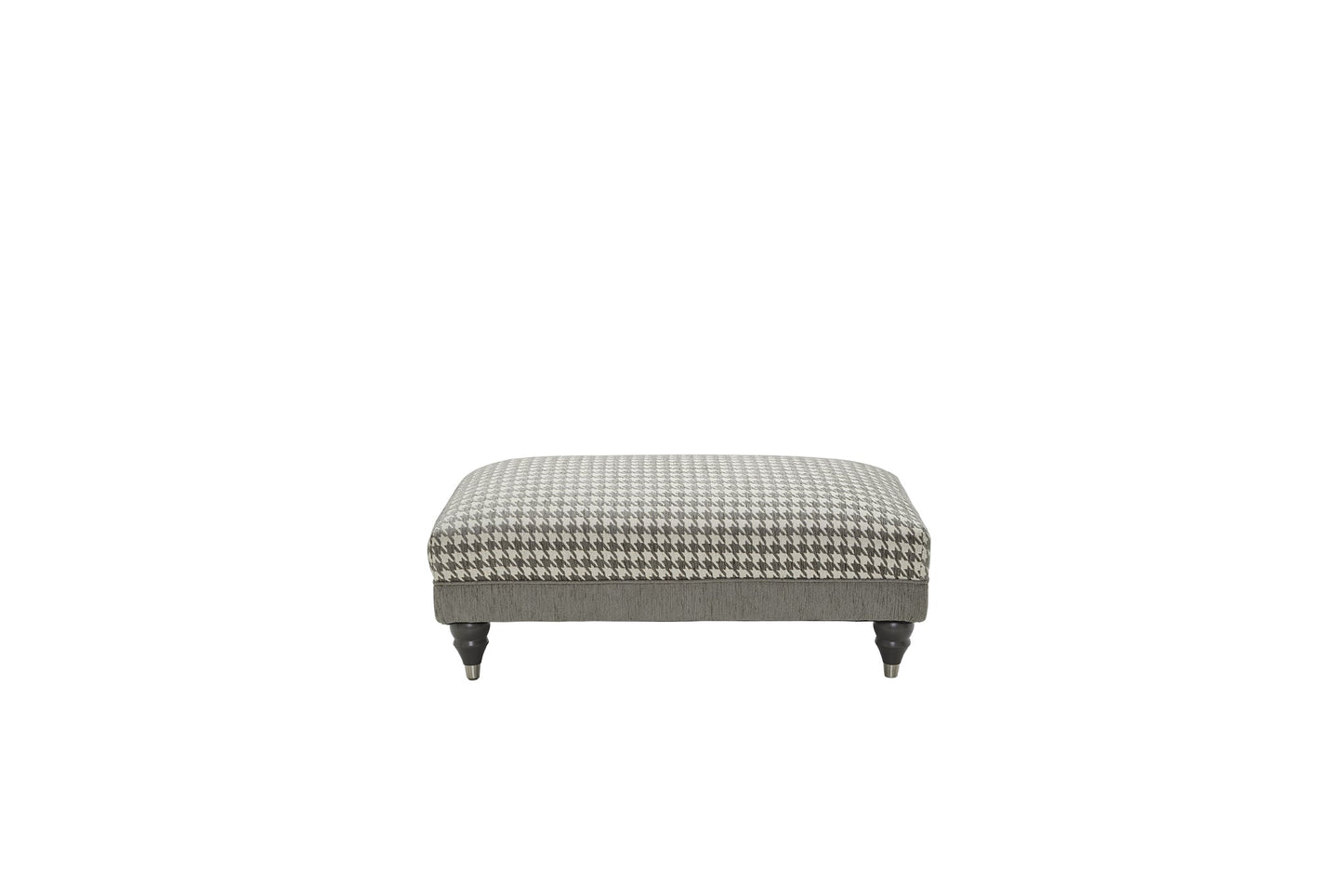 Cambridge Fabric Sofa Collection footstool with houndstooth fabric and solid wood slipper cup feet.