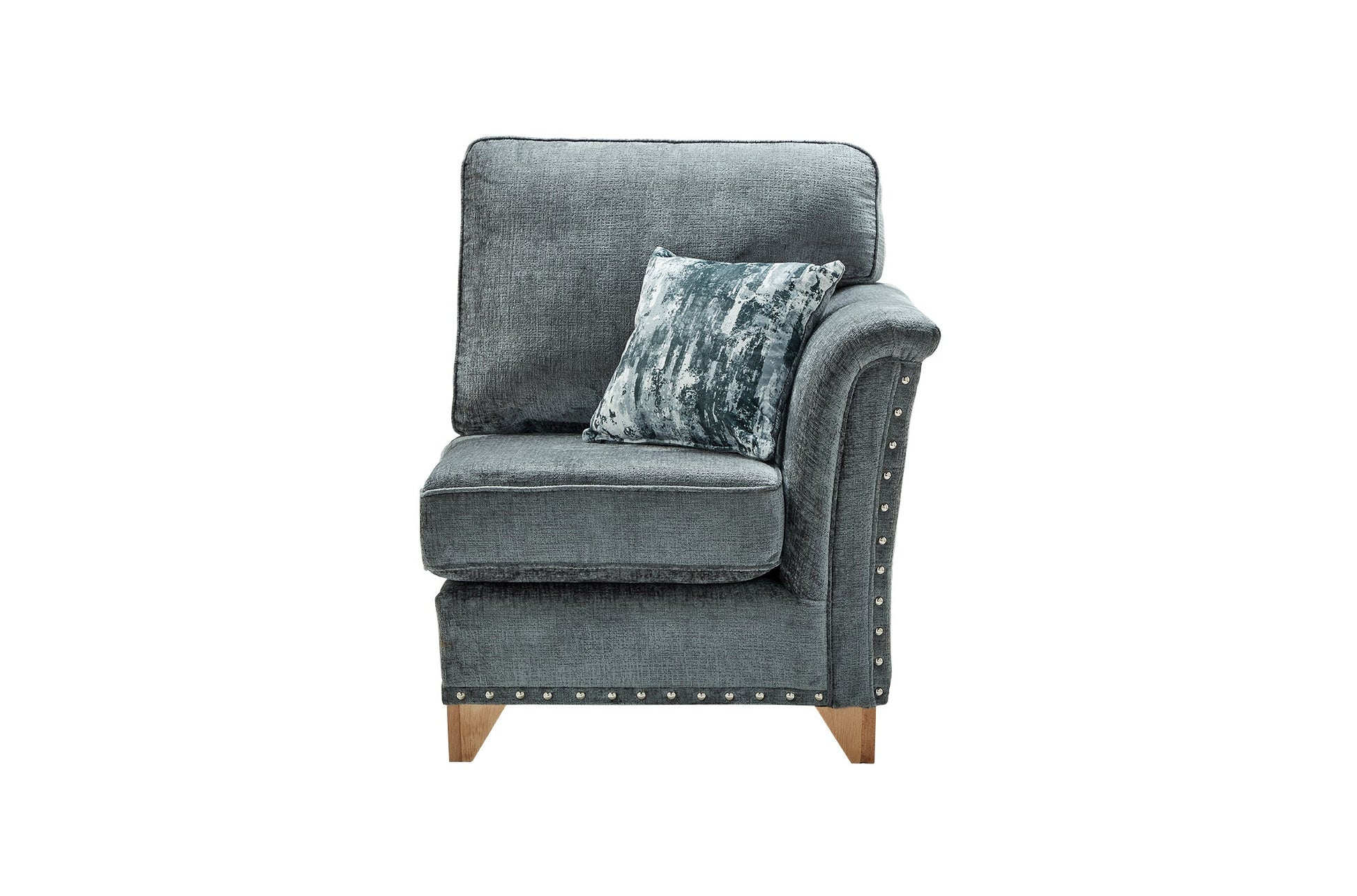 Carrington Fabric Sofa Collection chair with hand-studded arms, cushioned back.