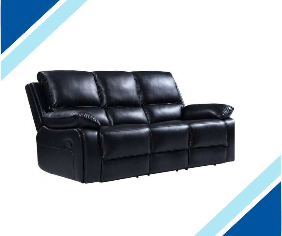 Harker Leather Recliner Sofa Set - Black - Lakeland Sofa Warehouse