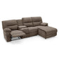 3 seater fabric recliner sofa with chaise and storage console.