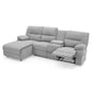 3 seater fabric recliner sofa with chaise in modern design, featuring padded armrests and storage console with cupholders.