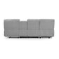 3 seater fabric recliner sofa with chaise back view in gray.