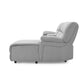 3 seater fabric recliner sofa with chaise in gray, side view.