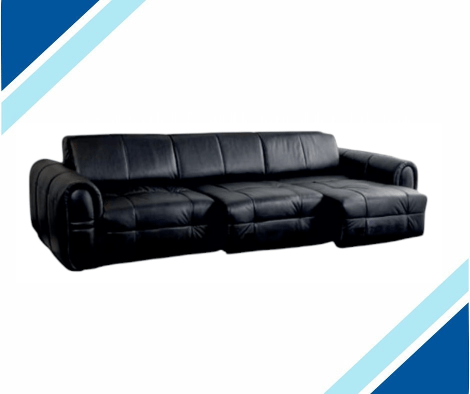 Isaac Leather 4 Seater Electric Sofa Bed in black, leather aire material, with remote control, 270cm x 180cm.