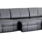 Isaac Leather 4 Seater Electric Sofa Bed in grey with remote control functionality, accommodating four people.