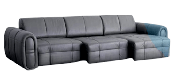 Isaac Leather 4 Seater Electric Sofa Bed in grey with remote control functionality, accommodating four people.