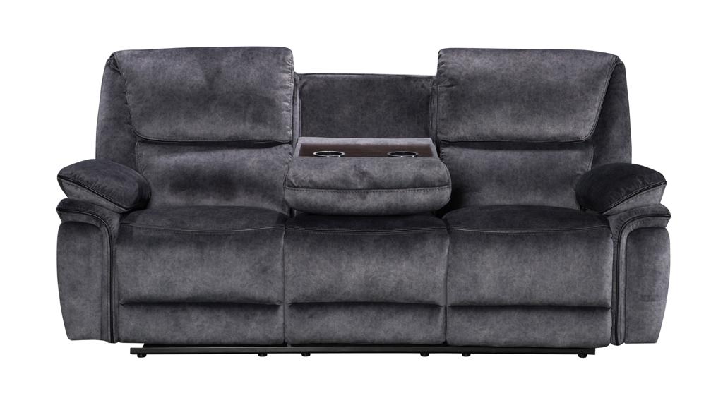 Milano Fabric Reclining Corner Sofa in charcoal, featuring cup holders and plush suede upholstery.