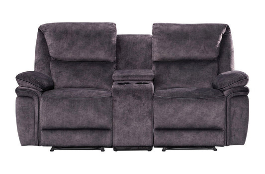 Milano Fabric Reclining Corner Sofa in charcoal suede with cup holders.