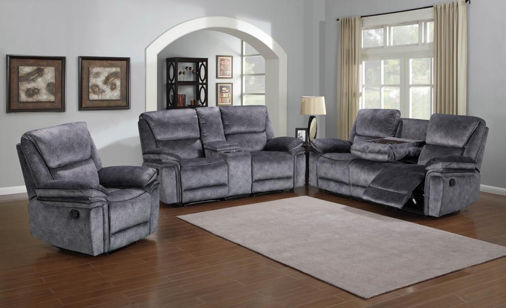 Milano Fabric Reclining Corner Sofa Collection in charcoal, featuring luxurious suede fabric and customizable cinema-style options.