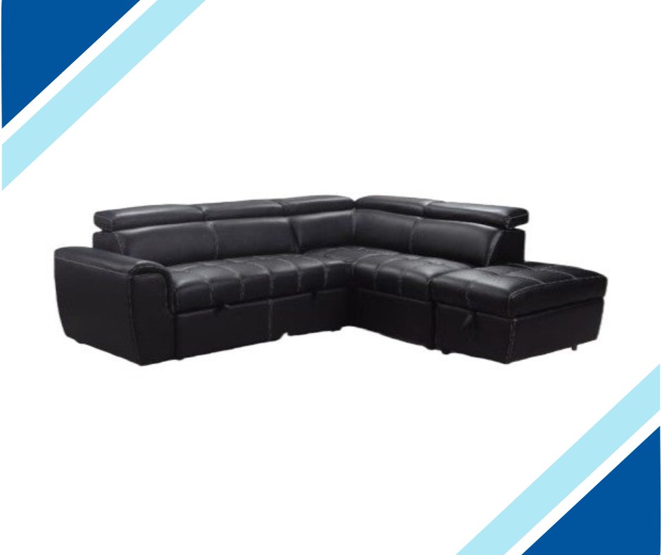 Nateby Black Leather Corner Sofa With Storage & Ottoman - Lakeland Sofa Warehouse