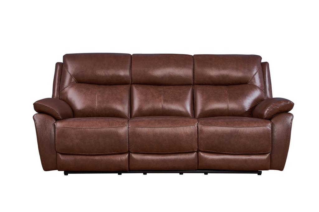 Rimini Leather Reclining 3-seater sofa in chestnut color.