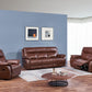 Rimini Leather Reclining sofa set in chestnut, featuring a luxurious and comfortable design with back cushions for extra head space.