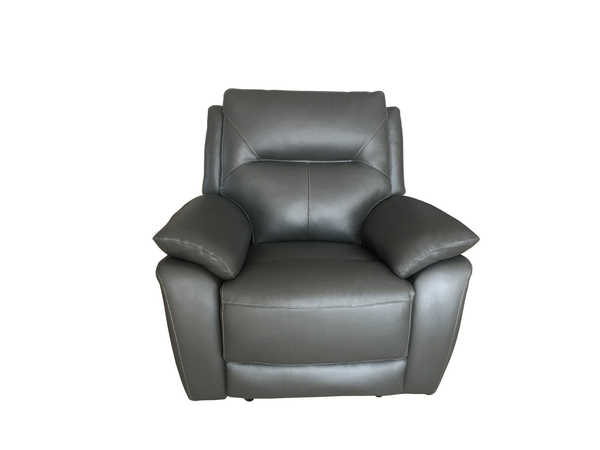 Rimini Leather Reclining Chair in Charcoal, luxurious cow leather, cushioned back, ultimate comfort.