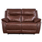 Rimini Leather Reclining 2-seater in chestnut, featuring plush cushions and natural cow leather for ultimate comfort.