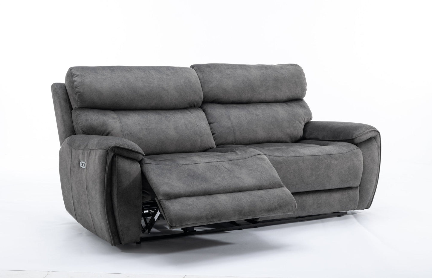 Seville Fabric Modular Recliner Sofa in grey with electric reclining and USB ports.