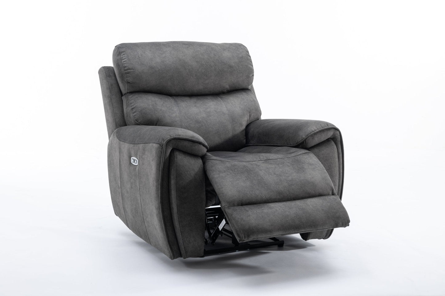 Seville Fabric Modular Recliner Sofa in grey with electric reclining and USB ports.