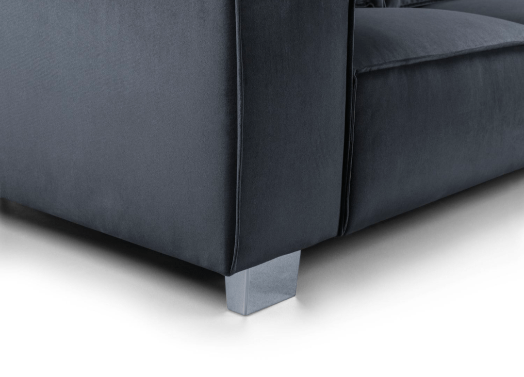 Sloane Fabric Sofa Collection in velvet finish with sturdy metal legs.