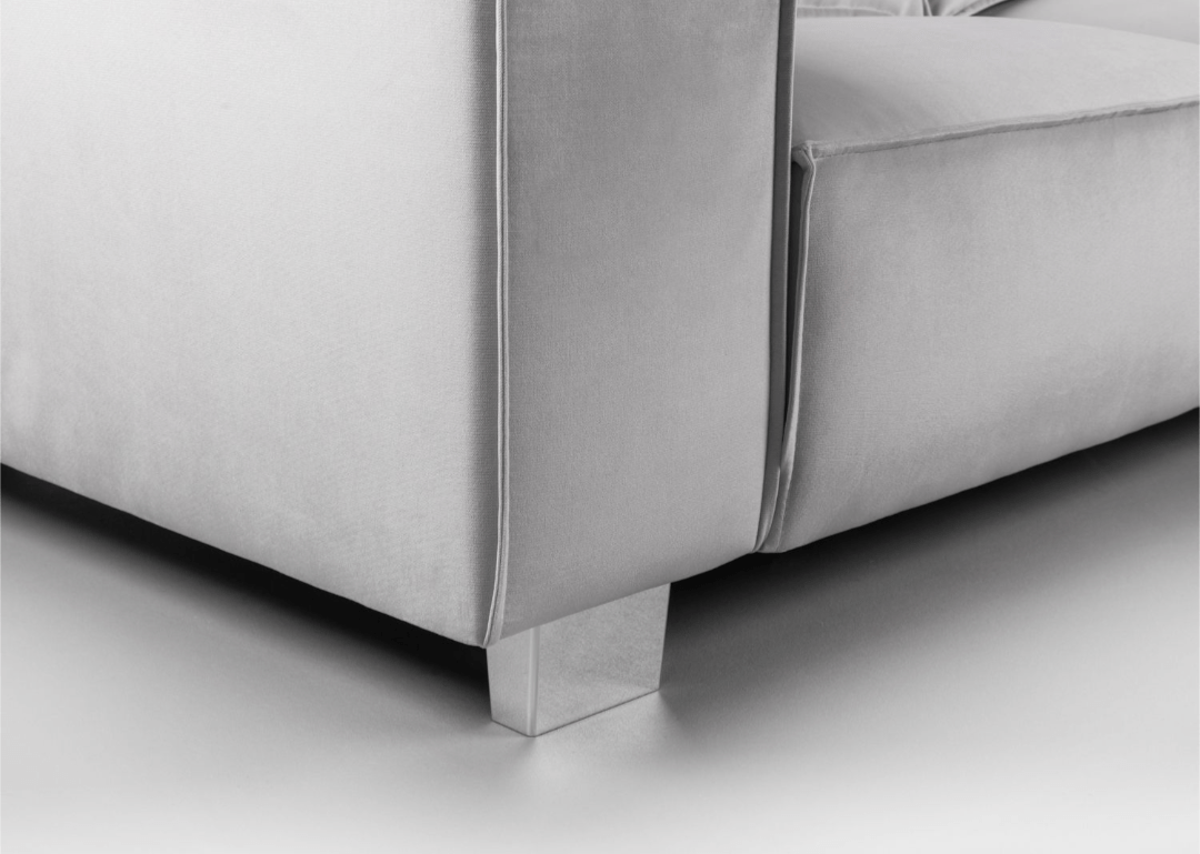 Sloane Fabric Sofa Collection in grey velvet close-up.