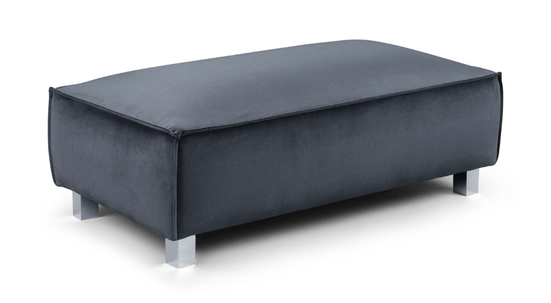 Sloane Fabric Sofa Collection, velvet ottoman in grey.