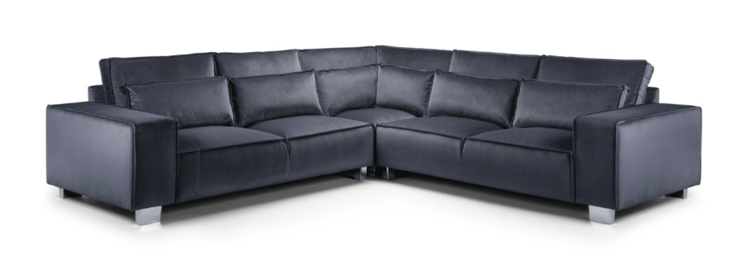 Sloane Plush Velvet U Shape Sofa in dark color, durable and comfortable design.