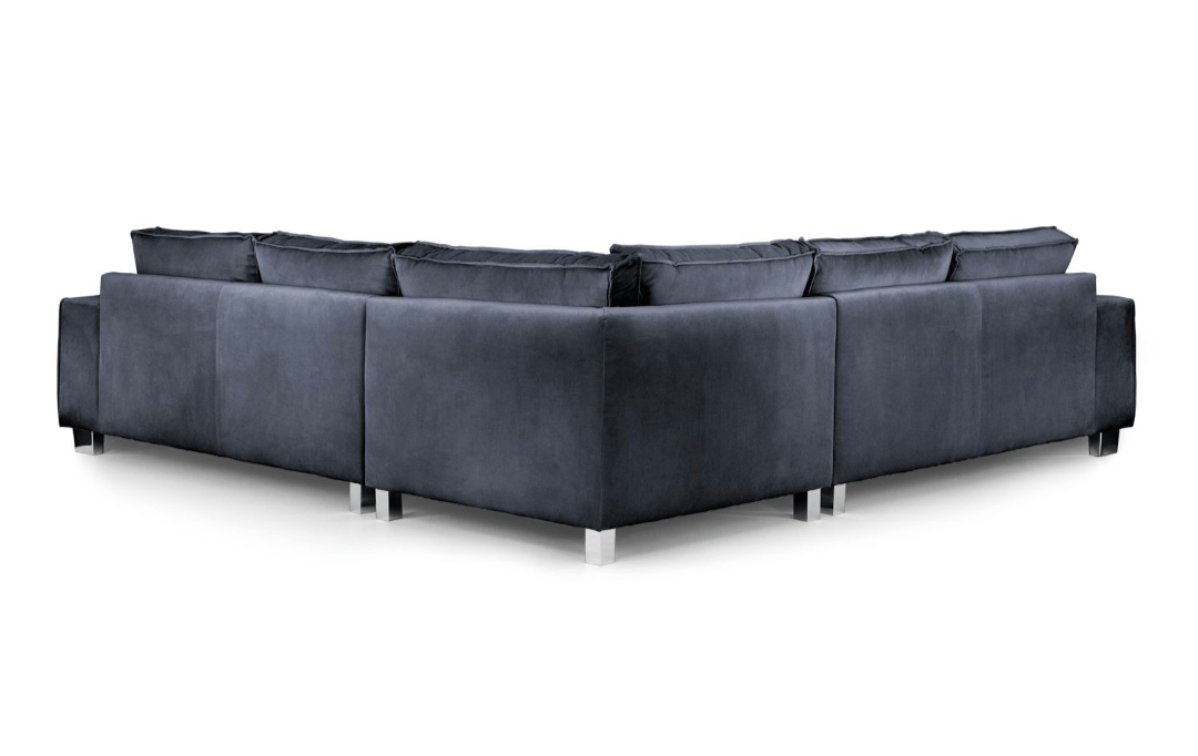 Sloane Plush Velvet U Shape Sofa in grey, durable and comfortable for lounging.