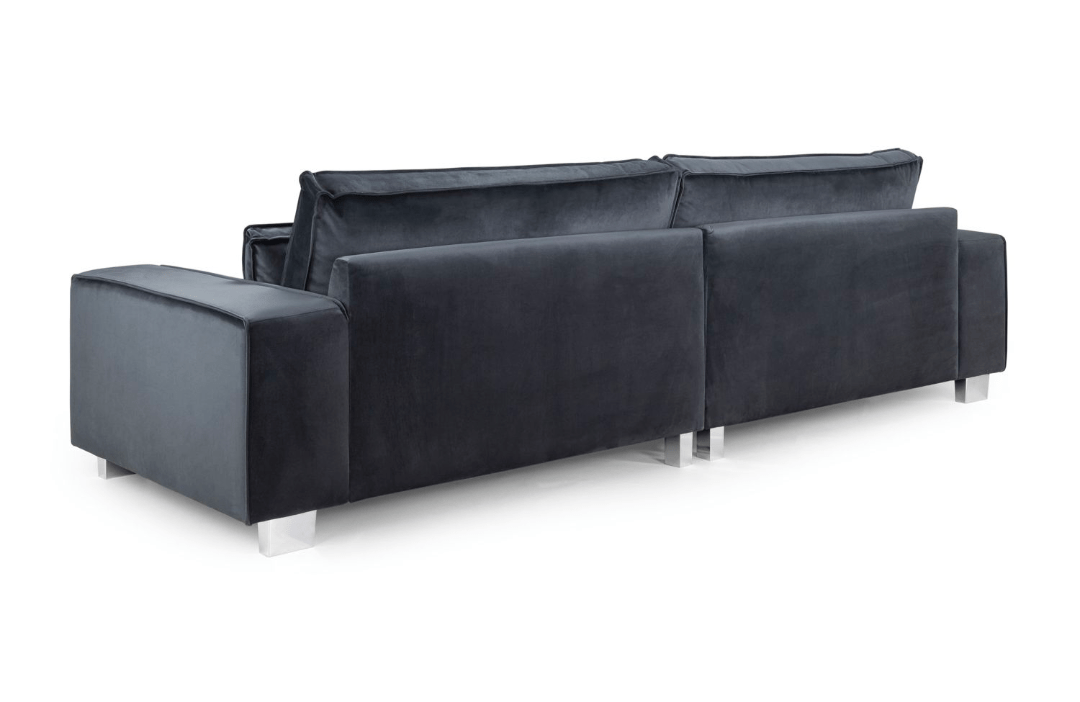 Sloane Plush Velvet U Shape Sofa in black, durable and comfortable for lounging.