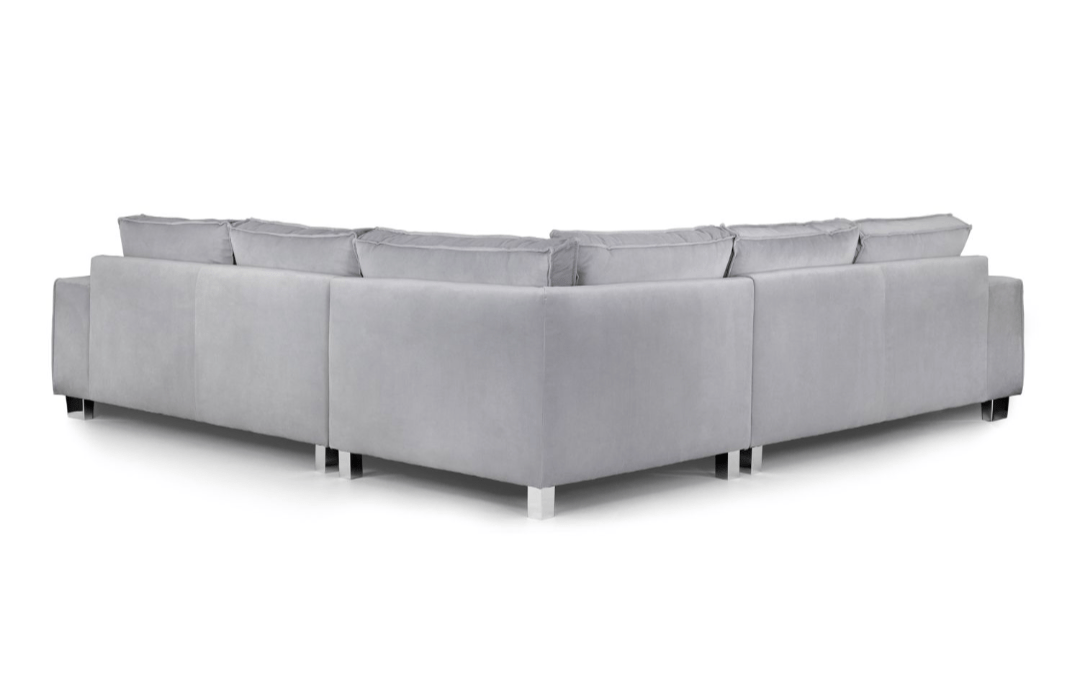 Sloane Plush Velvet U Shape Sofa in grey with durable design for ultimate comfort.