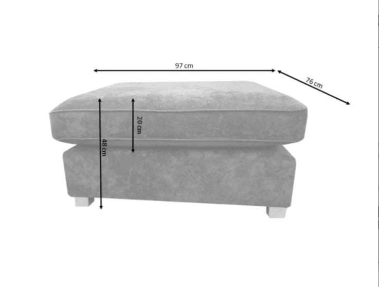 Carnabie U Shaped fabric footstool, dimensions labeled in centimeters, part of a corner sofa set.