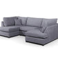 Carnabie U Shaped fabric corner sofa with footstool, sleek grey upholstery, black feet, spacious seating.