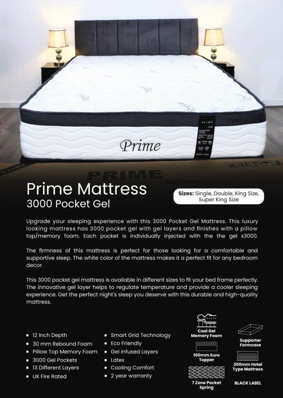 LSW Prime 3000 Pocket Gel Mattress - Lakeland Sofa Warehouse