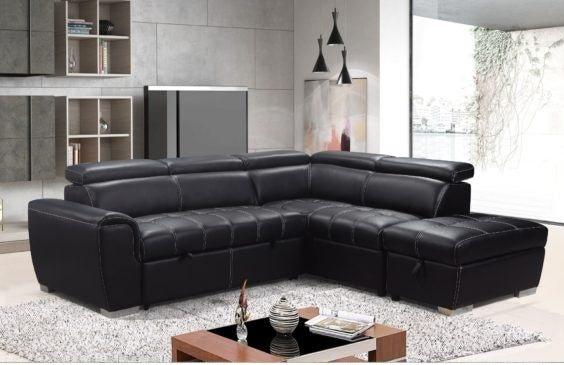 Nateby Black Leather Corner Sofa With Storage & OttomanSuites and sofasLakeland Sofa Warehouse 