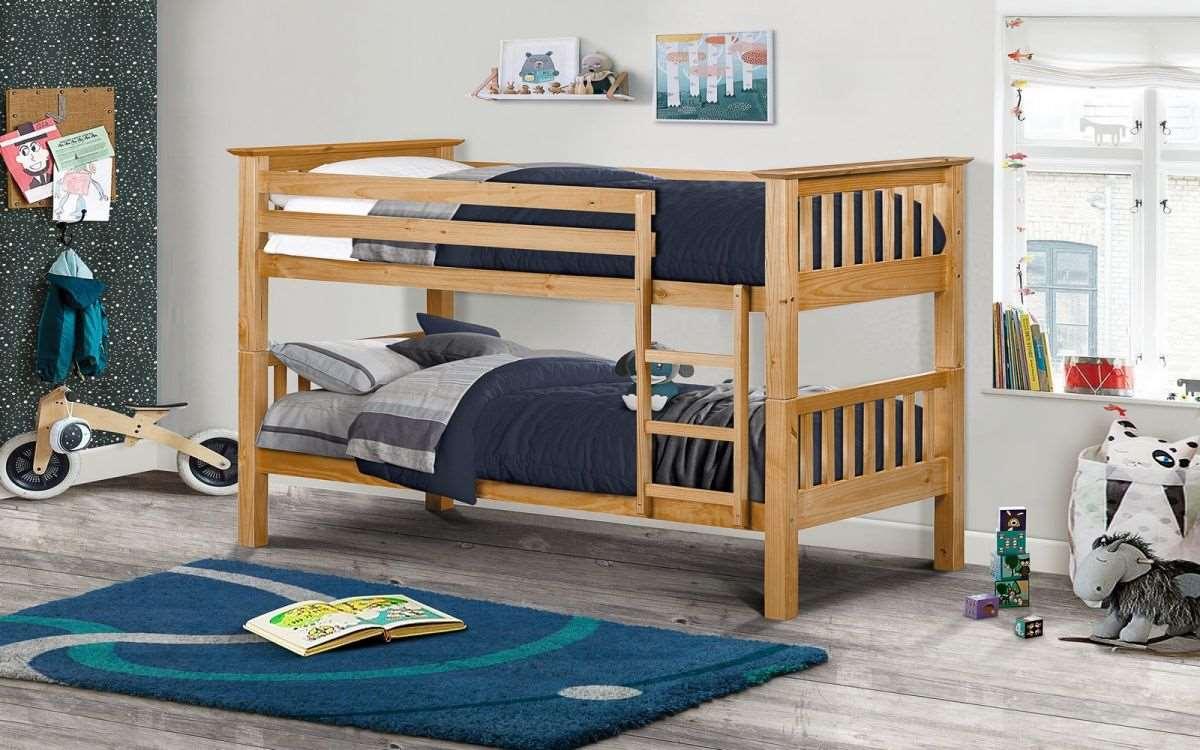 Solid pine Barcelona Bunk Bed in antique and white lacquered finish, suitable for children.