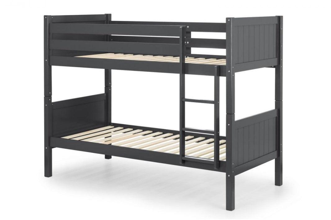 Bella Bunk Bed in anthracite finish with panelled headboard and footboard.