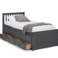 Crisp white wooden bed frame with pull-out underbed and storage drawers.