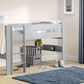 Pluto Midsleeper bed with storage, ladder, and neutral decor in kids' room.