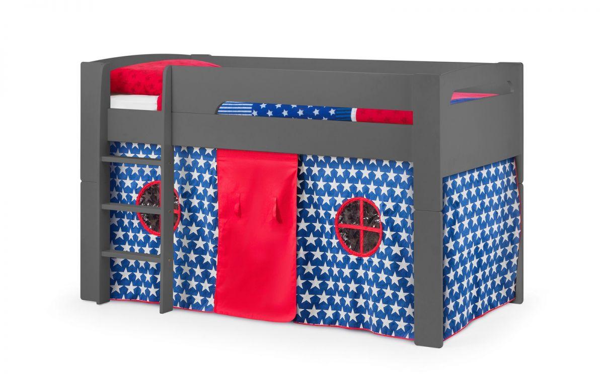 Pluto Midsleeper with Star Tent in anthracite finish featuring blue and red star-patterned tent.