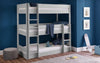 Trio Wooden Bunk Bed in Surf anthracite and white with ladder in a blue-themed bedroom.